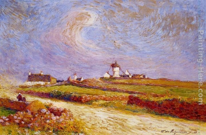 Ferdinand Loyen Du Puigaudeau Countryside with Windmill, near Batz